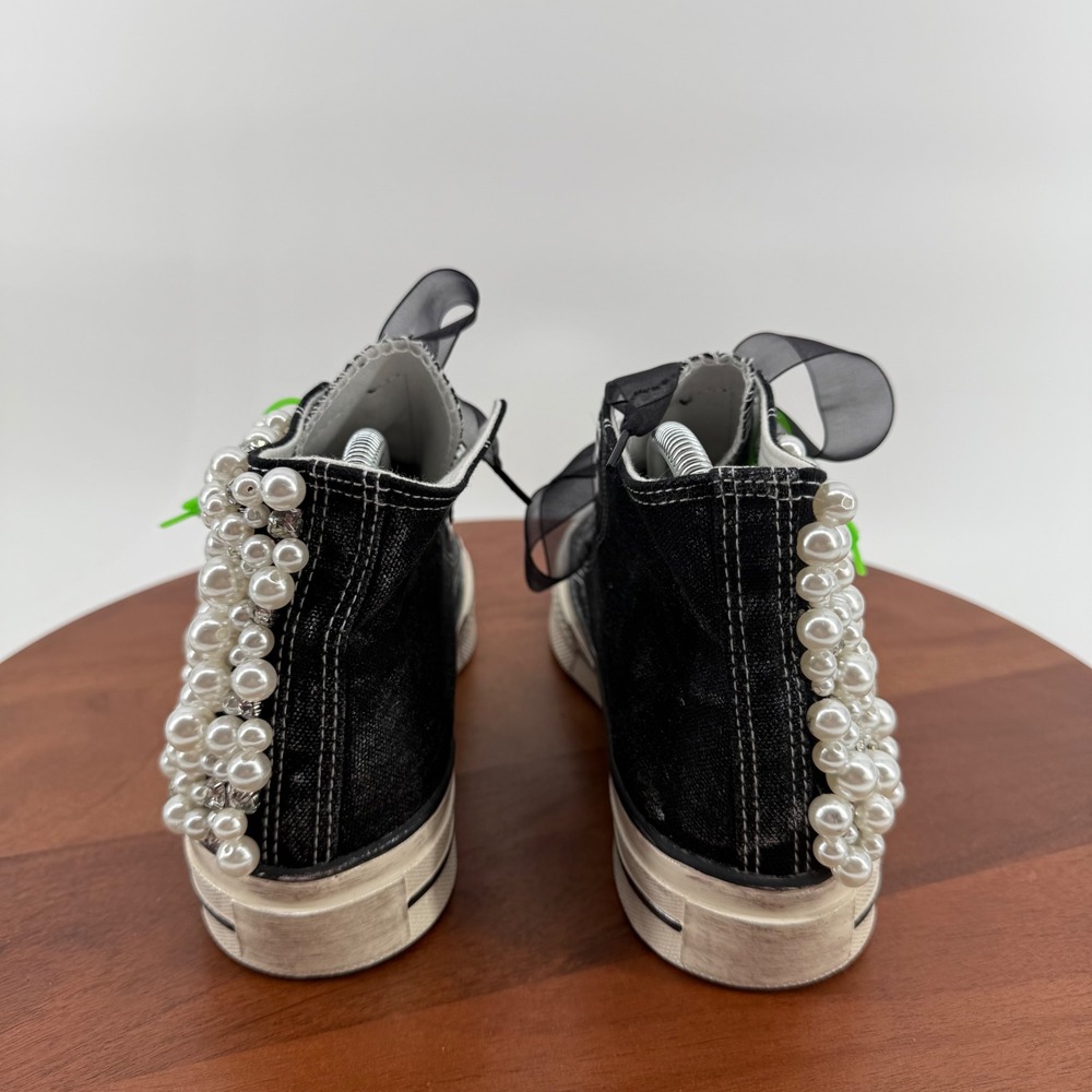 Nan-Ku Couture Pearl Rhinestone Embellished High Top Sneakers Black Womens 39 - Picture 3 of 12